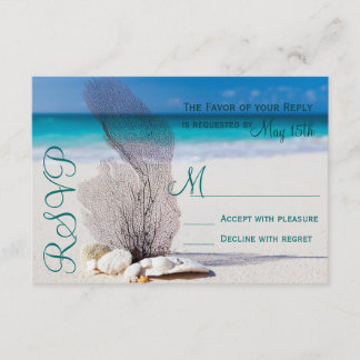 Beach Seashells Sand Destination Wedding RSVP Kaartje