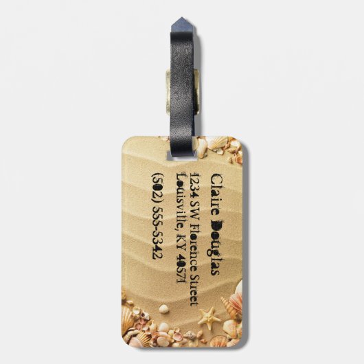Beach Seashells Sand Hawaii Monogram Bagagelabel (Achterkant verticaal)