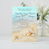 Beach Seashells Sand Wedding Invitation Kaart (Staand voorkant)