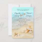 Beach Seashells Sand Wedding Invitation Kaart (Voorkant)