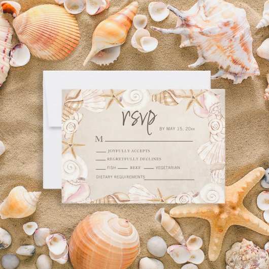Beach Seashells Sand Wedding RSVP Kaartje