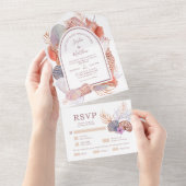 Beach Seashells Waterverf Coastal Wedding Al All In One Uitnodiging (Afscheurbaar)