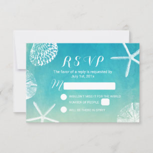 Beach Seashells Waterverf Turquoise Wedding RSVP