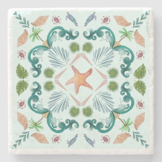 Beach Seashells Zee Life Stenen Onderzetter (Voorkant)