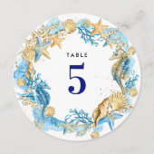 Beach | Seaside Seashells Weddenschappen Tafelnumm Kaart (Achterkant)