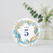 Beach | Seaside Seashells Weddenschappen Tafelnumm Kaart (Staand voorkant)