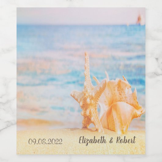 Beach,Seastar,Seashell Wijn Etiket (Enkel label)