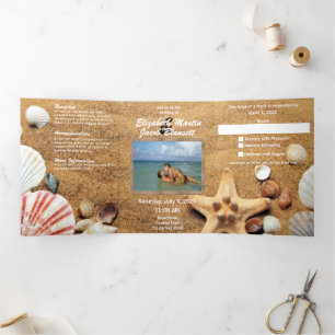 Beach Serenity met Photo All-in-One Weddenschap Drieluik Uitnodiging