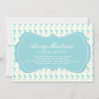 Beach Shabby Chic Seahorse Invitation party blue Kaart