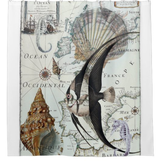 Beach Shabby Map Douchegordijn (Voorkant)
