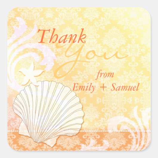 Beach Shell Coastal Weddenschap Bedankt Vierkante Sticker (Voorkant)