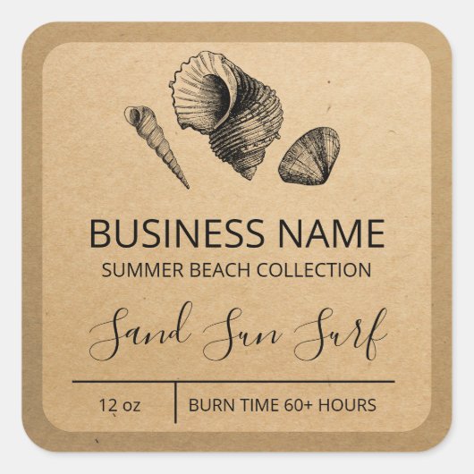 Beach Shell Kraft Paper Soy Candle Labels (Voorkant)