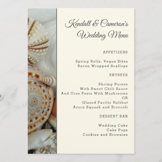 Beach Shells Ecru Mariage Modèle Menu  (Devant)