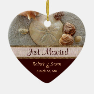 Beach Shells Heart Shaped Wedding Favor Keramisch Ornament