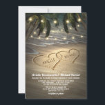 Beach Shore Hearts in the Sand Wedding invitations<br><div class="desc">Beach Shore Hearts in the Sand Wedding Invitations - objets a beautiful design of twinkle lights strough palm trees and an elegant beach with sand hearts that you can customize to your very own for added uniqueness. Les fonctionnalités a beach background with waves.</div>