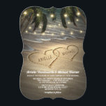 Beach Shore Hearts in the Sand Wedding invitations<br><div class="desc">Beach Shore Hearts in the Sand Wedding Invitations - objets a beautiful design of twinkle lights strough palm trees and an elegant beach with sand hearts that you can customize to your very own for added uniqueness. Les fonctionnalités a beach background with waves.</div>