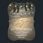 Beach Shore Hearts in the Sand Wedding invitations<br><div class="desc">Beach Shore Hearts in the Sand Wedding Invitations - objets a beautiful design of twinkle lights strough palm trees and an elegant beach with sand hearts that you can customize to your very own for added uniqueness. Les fonctionnalités a beach background with waves.</div>