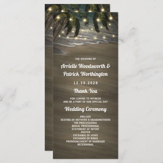 Beach Shore Palm Tree Rustic Wedding Programmes (Devant / Derrière)