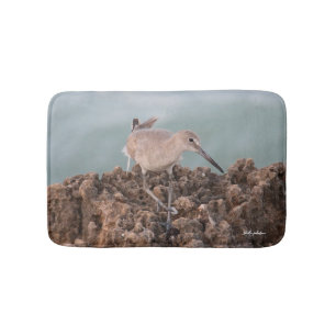 Beach Shorebird Willet met Blauwgroen achtergrond  Badmat