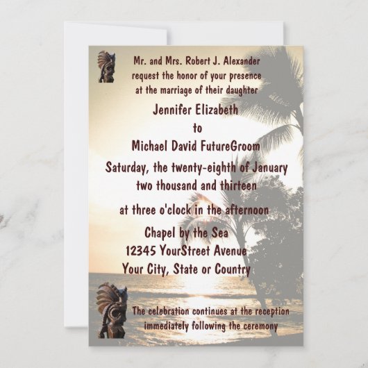 Beach Shoreline Tiki Wedding Kaart (Voorkant)