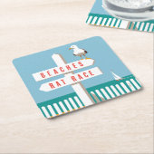 Beach Sign Post Vierkante Kartonnen Onderzetter (Schuin)