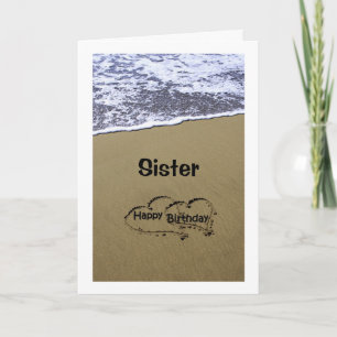 BEACH SIGN ZEGT HAPPY BIRTHDAY SISTER KAART