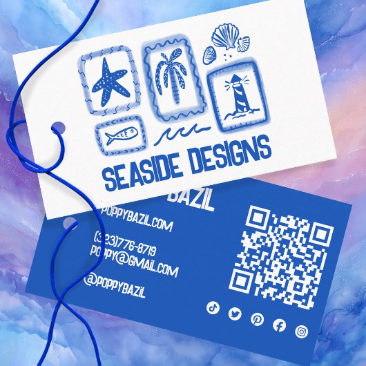 BEACH Social Icon QR Code CUSTOM Hang Tag  Visitekaartje