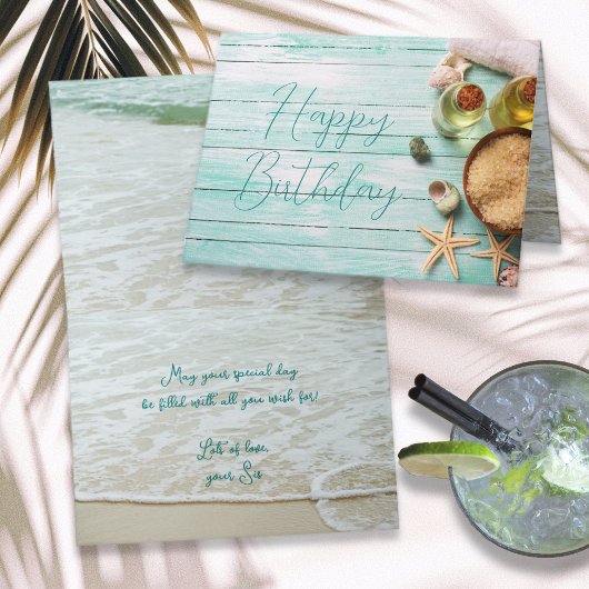 Beach Spa Happy Birthday Custom Message Kaart