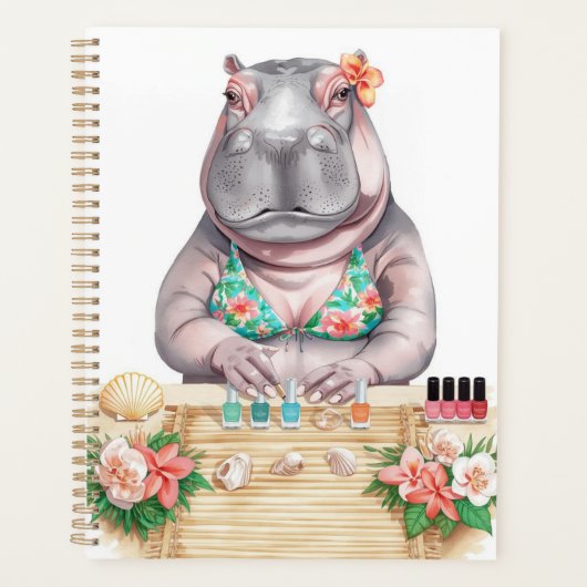Beach Spa Hippo in Bikini Manicure Coastal Beauty Planner (Voorkant)