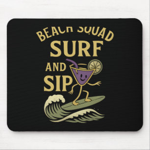 Beach Squad Surf And Sip Retro Surfen Staart Grafi Muismat