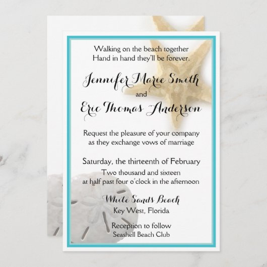 Beach Starfish Sand Dollar Weddenschap Aqua Kaart (Voorkant / Achterkant)