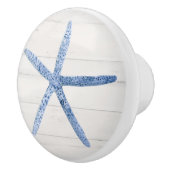 Beach Starfish Shell Modern Blue Barn Wood Keramische Knop (Rechts)