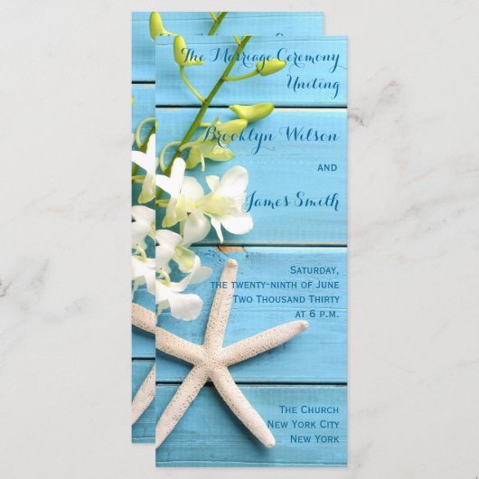 Beach Starfish Wedding Programs with Orchid Floral Programma (Voorkant / Achterkant)