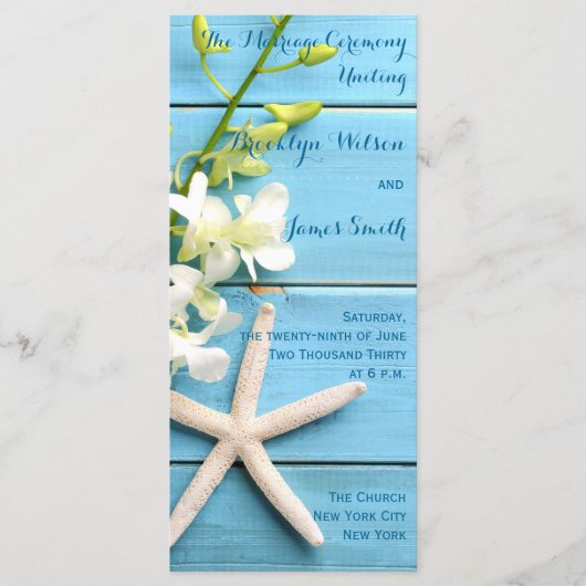 Beach Starfish Wedding Programs with Orchid Floral Programma (Voorkant)