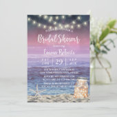 Beach String Lights & Mason Jar Vrijgezellenfeest Kaart (Staand voorkant)