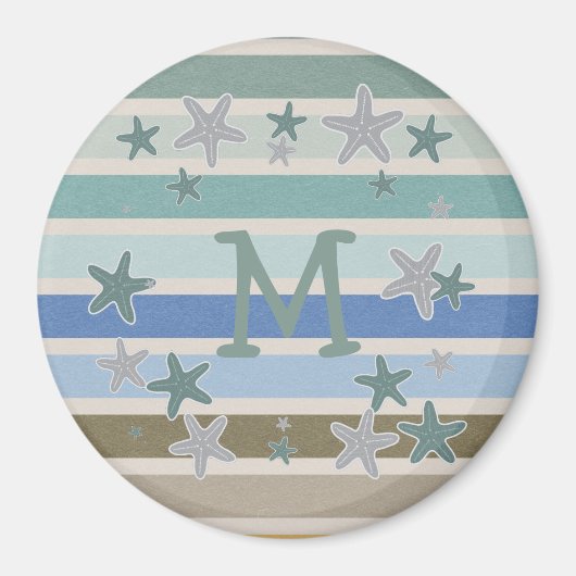 Beach Stripes and Starfish Monogram Magneet (Voorkant)