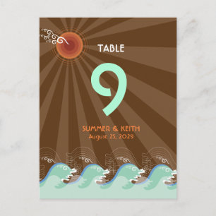 Beach Summer Cool Waves Brown Sun Table Number Briefkaart
