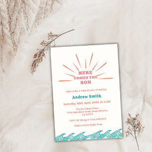 Beach Summer Hier komt het Son Baby shower Kaart