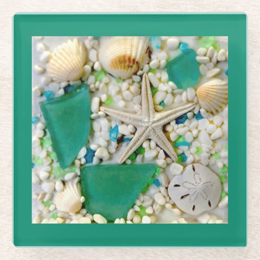 Beach Summer Seashells Glazen Onderzetter (Voorkant)
