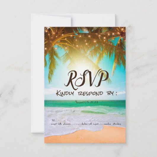 Beach,Sun,Palm,String lampjes RSVP Kaart (Voorkant)
