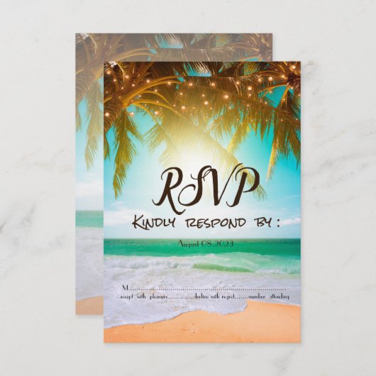Beach,Sun,Palm,String lampjes RSVP Kaart (Voorkant / Achterkant)