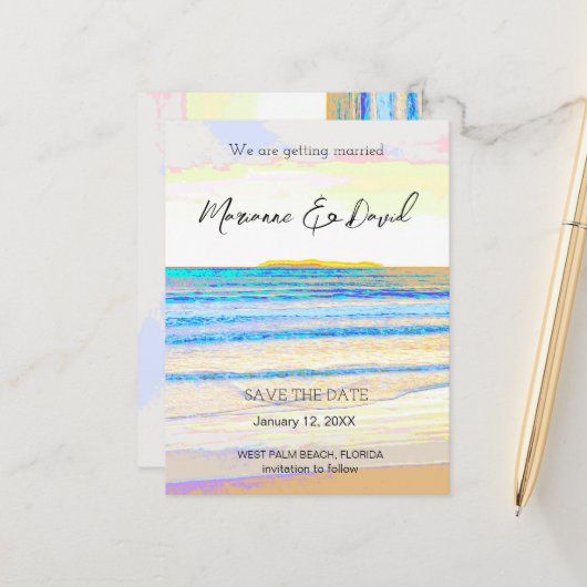 Beach sunrise behalve de datum aankondiging briefk (Voorkant / Achterkant in situ)