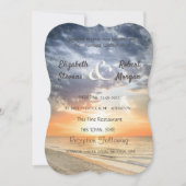 Beach Sunrise String Lights Wedding Kaart (Voorkant)