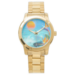 BEACH SUNSET Birds of Paradise Horloge