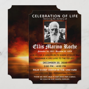 Beach Sunset Celebration of Life Photo Invitation Kaart