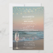 Beach Sunset, Champagne Glass Script Weddenschap Kaart (Voorkant)