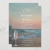 Beach Sunset, Champagne Glass Script Weddenschap Kaart (Voorkant / Achterkant)