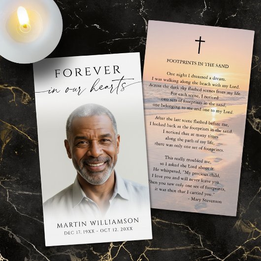 Beach Sunset Footprints Poem Sympathy Prayer Card