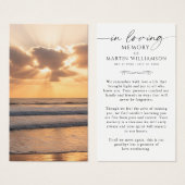 Beach Sunset Funeral Memorial Sympathy Prayer Card (Devant & derrière)