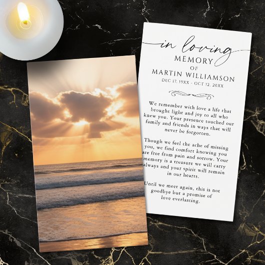 Beach Sunset Funeral Memorial Sympathy Prayer Card